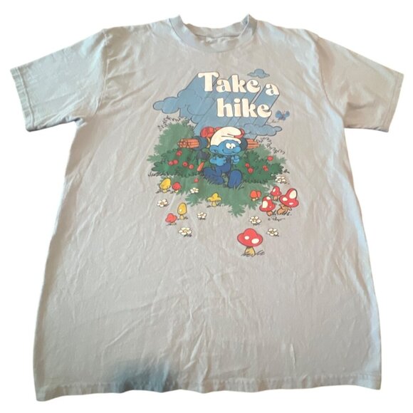 Vintage Smurfs "Take A Hike" Tee By Tee Luv Medium 100% Cotton Short Sleeve - Picture 1 of 5